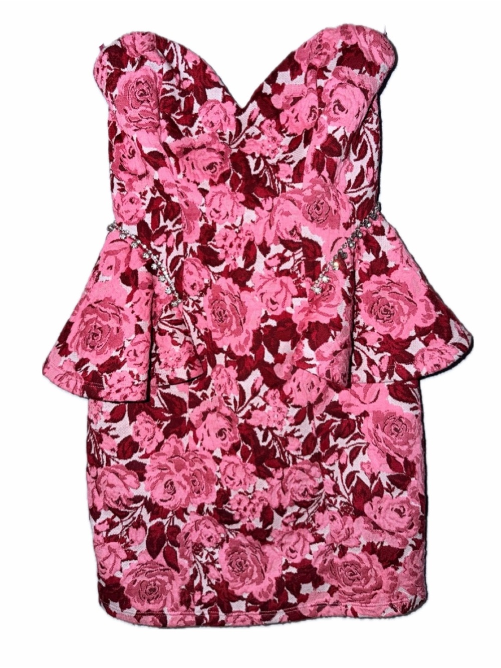 Zara Pink Floral Strapless Jacquard Peplum Mini Dress w/ diamond touch!